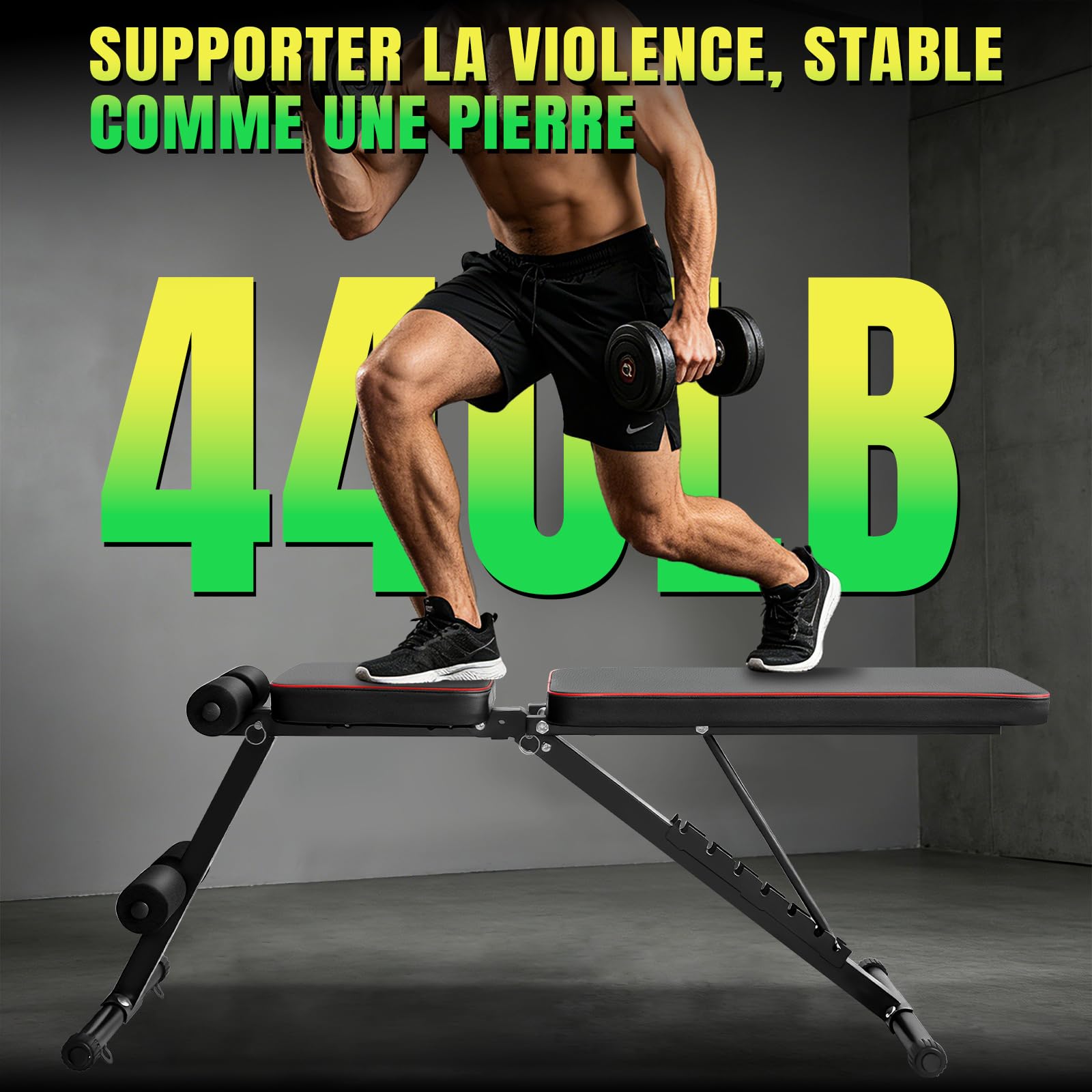 Banc de musculation Réglable pour Salle de Sport à Domicile, Certifié pour une Charge Maximale de 200 kg, Pré-assemblé à 98%, Banc Musculation Pliable avec 7 Positions