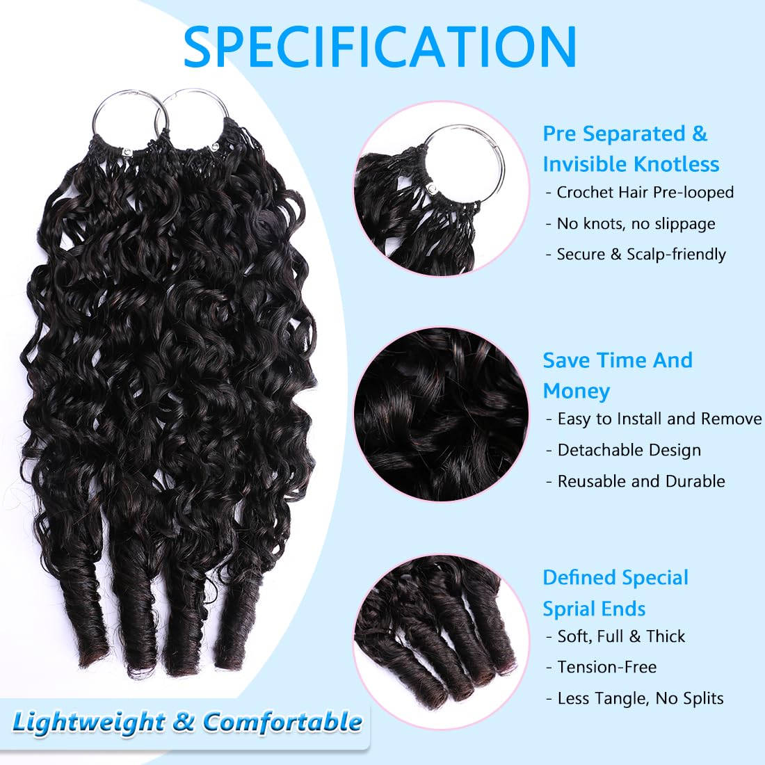 Feather Crochet Human Hair 24 Inch 150g Pre-Separated Burmese Curly Bundles Human Crochet Hair for Black Women Invisible Miracle Knots Lightweight Reusable Virgin Hair Extensions Natural Black