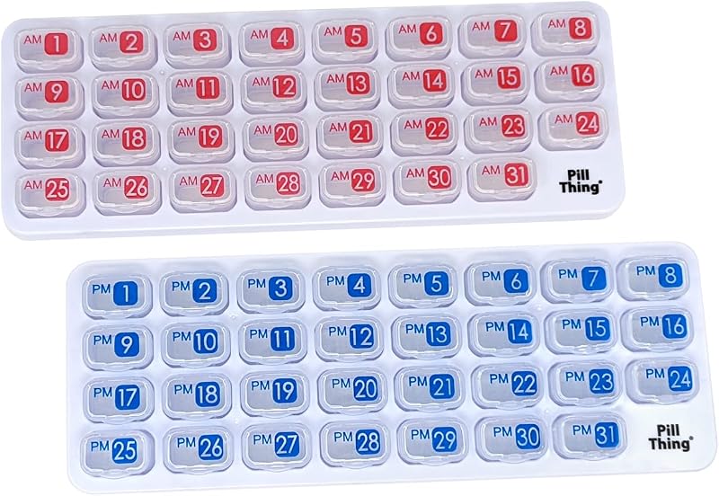 AM/PM Monthly Pill Organizer Tray with 31 Morning and Evening Daily Removable Pill Box Pods (Clear - AM/PM)