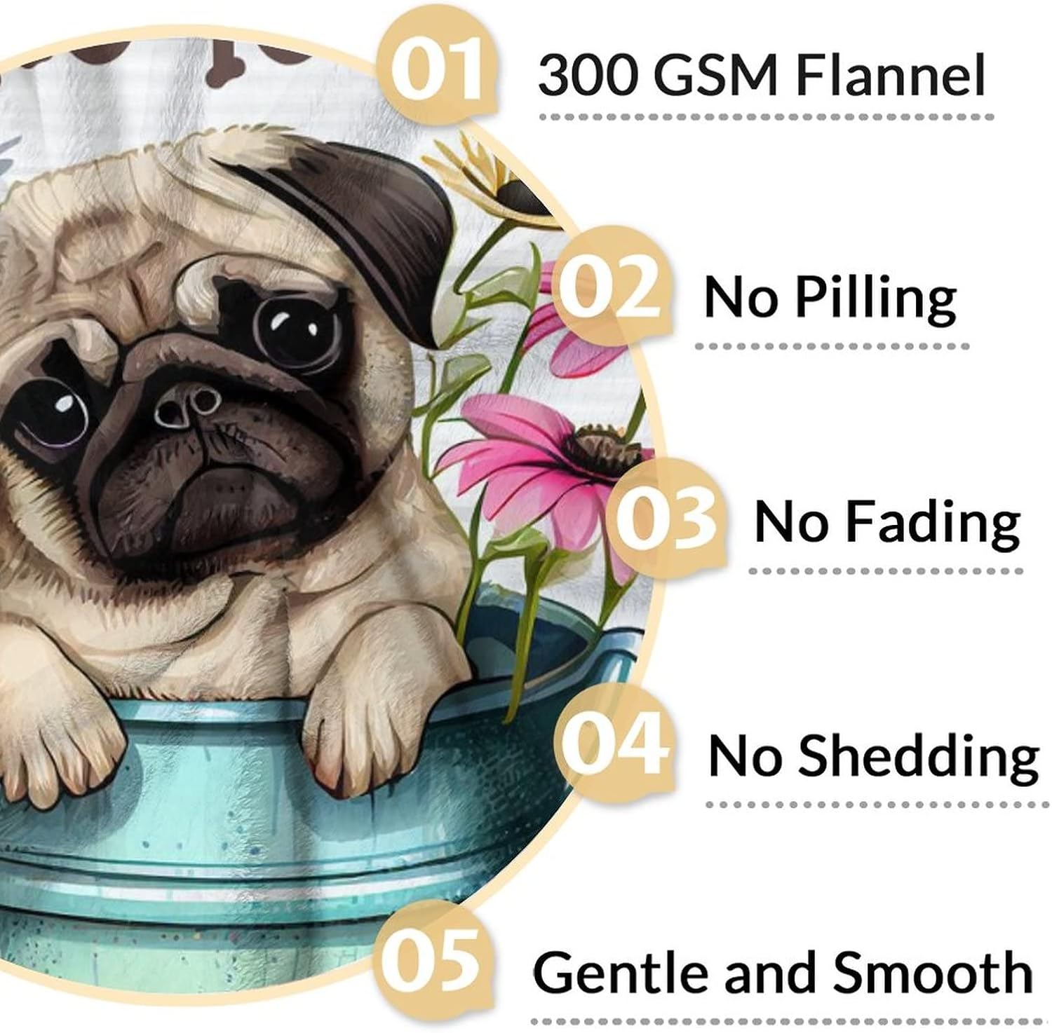Pug Blanket Gifts - 60"x80" Cute Throw Blanket for Dog Lover - White Soft Plush Blankets for Bed, Couch & Living Room