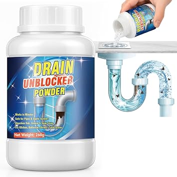 Drain Cleaner Powder, Powerful Drain Clog Remover, Sink and Drains cleaner to Dissolve Clogs, Drains Opener Removes Hair, Grease, Soap Scum and Food Residue, Safe for Pipes and Septic Systems