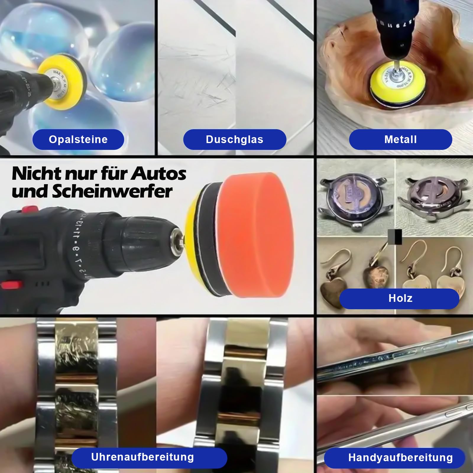 Set di 200 dischi abrasivi da 50 mm, set di dischi abrasivi in, per fari, carta vetrata, tamponi abrasivi asciutti bagnati e tamponi lucidanti con grana 60 – 10000 per avvitatore a batteria