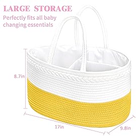 ABenkle X-Large Diaper Caddy Organizer, Boho Rustic Cotton Rope Nursery Baby Basket, Changing Table Organizer for Baby Diaper Storage and Baby Shower