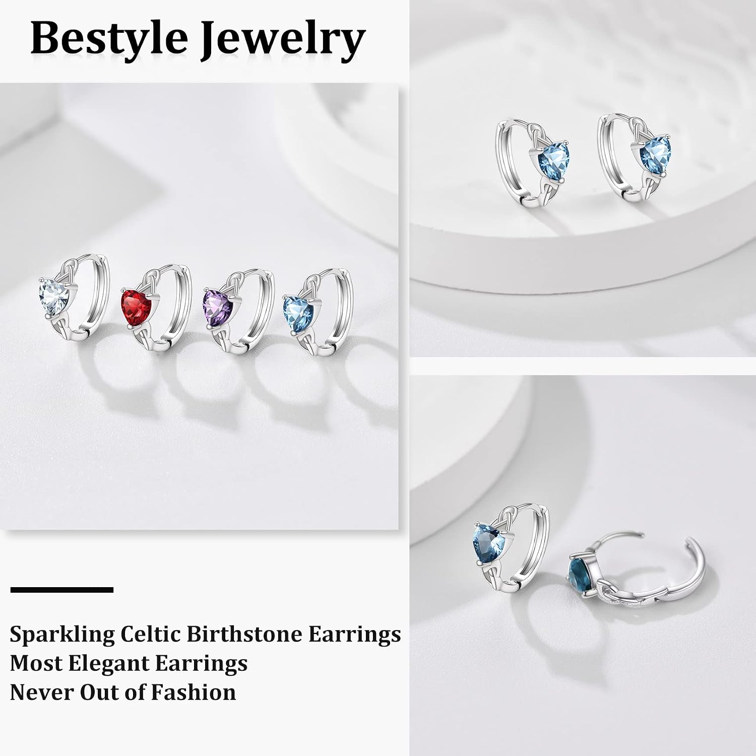 Bestyle 925 Sterling Silver Huggie Hoop Earrings Small Birthstone Hoop Earrings for Women Hypoallergenic Silver Huggie Earring,Great Birthday Earrings Gift for Daughter Wife Mom