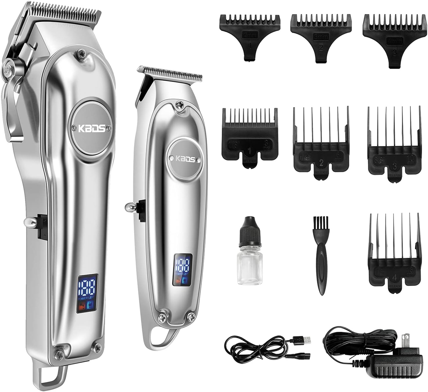 KBDS Professional Hair Clippers for Men, Cordless Clippers and T-Blade Hair Trimmer Barber Kit with Stainless Steel Blades and LED Display USB Rechargeable for Family and Salon