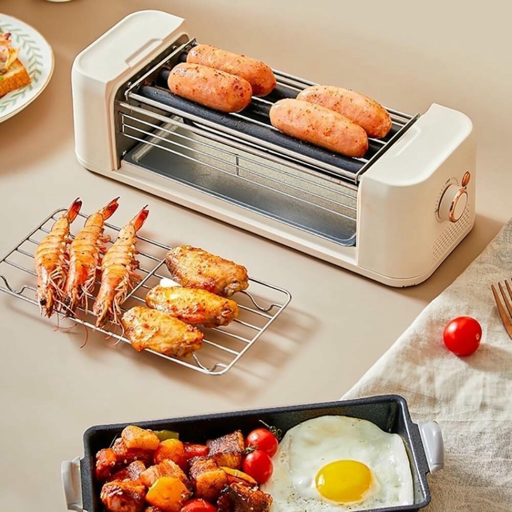Grill à saucisses et Hot-Dogs 500 W, Machine à Rouleaux de Hot-Dogs, Grill à Rouleaux Multifonction, adapté à la Maison et au dépanneur