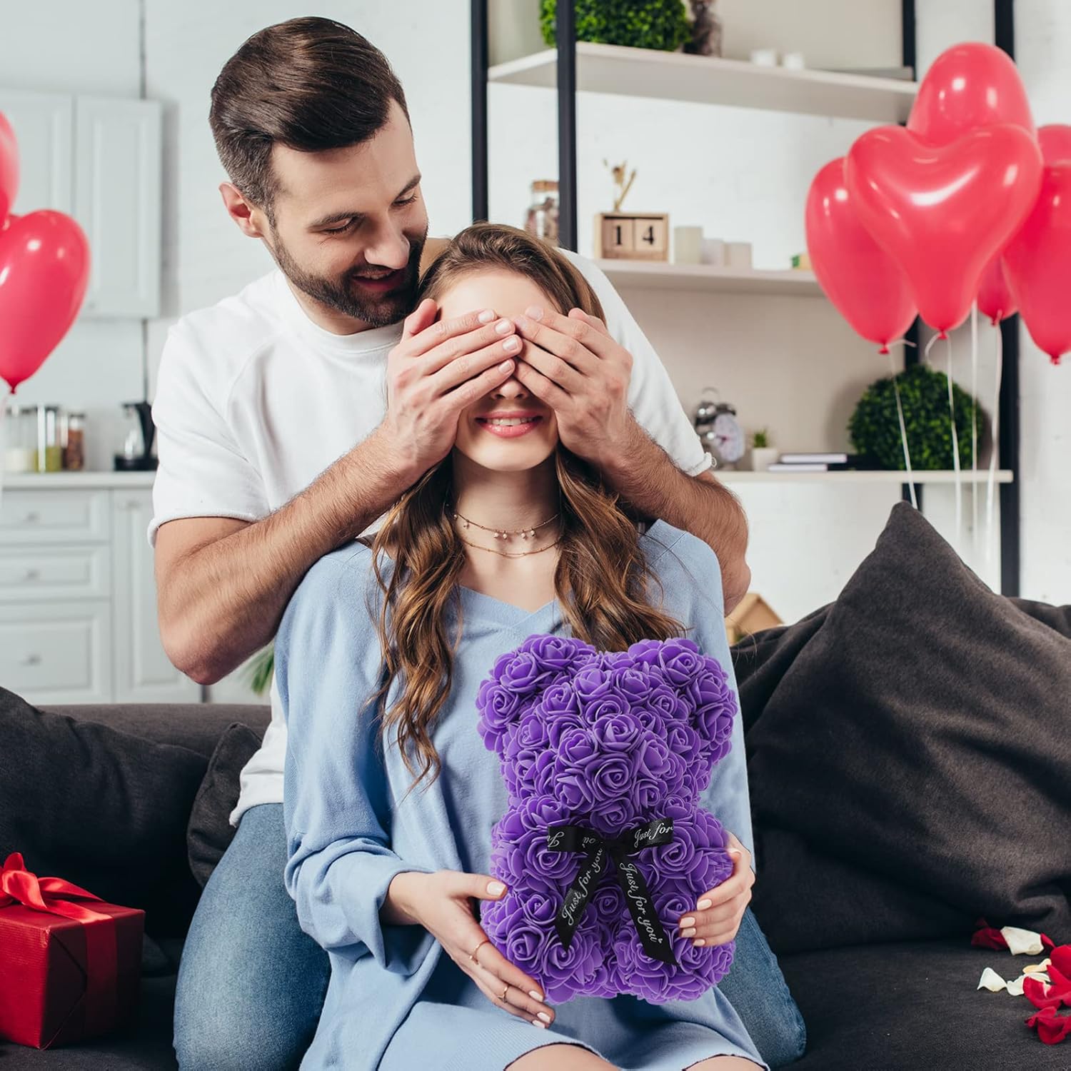 Rose Bear,Handmade Rose Teddy Bear, for Girlfriend and Daughter,10-inch Rose Flower Bear Gifts for Valentine's Day,Mother's Day,Wedding,Anniversary's Clear Gift Box (Purple) - Image 4