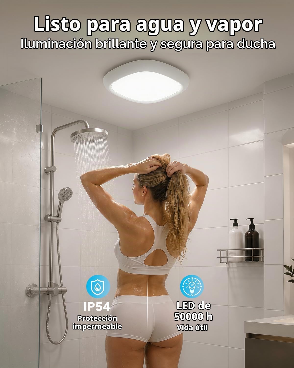 Lampara Techo Recargable, Luz Ducha Recargable Sensor de Movimiento | Impermeable IP54, Bateria 12000mAh, Mando a Distancia, Plafon LED Pilas Sin Cable para Interior Pasillo Baño Garaje Armario