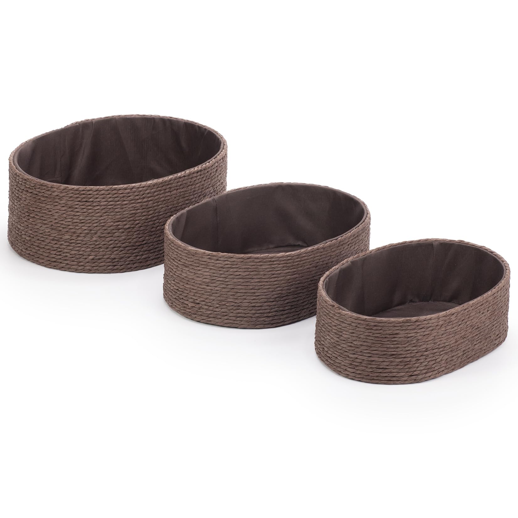 Ehc Chocolate Storage Baskets Woven Set Of 3, Storage Boxes For Shelves Organiser,