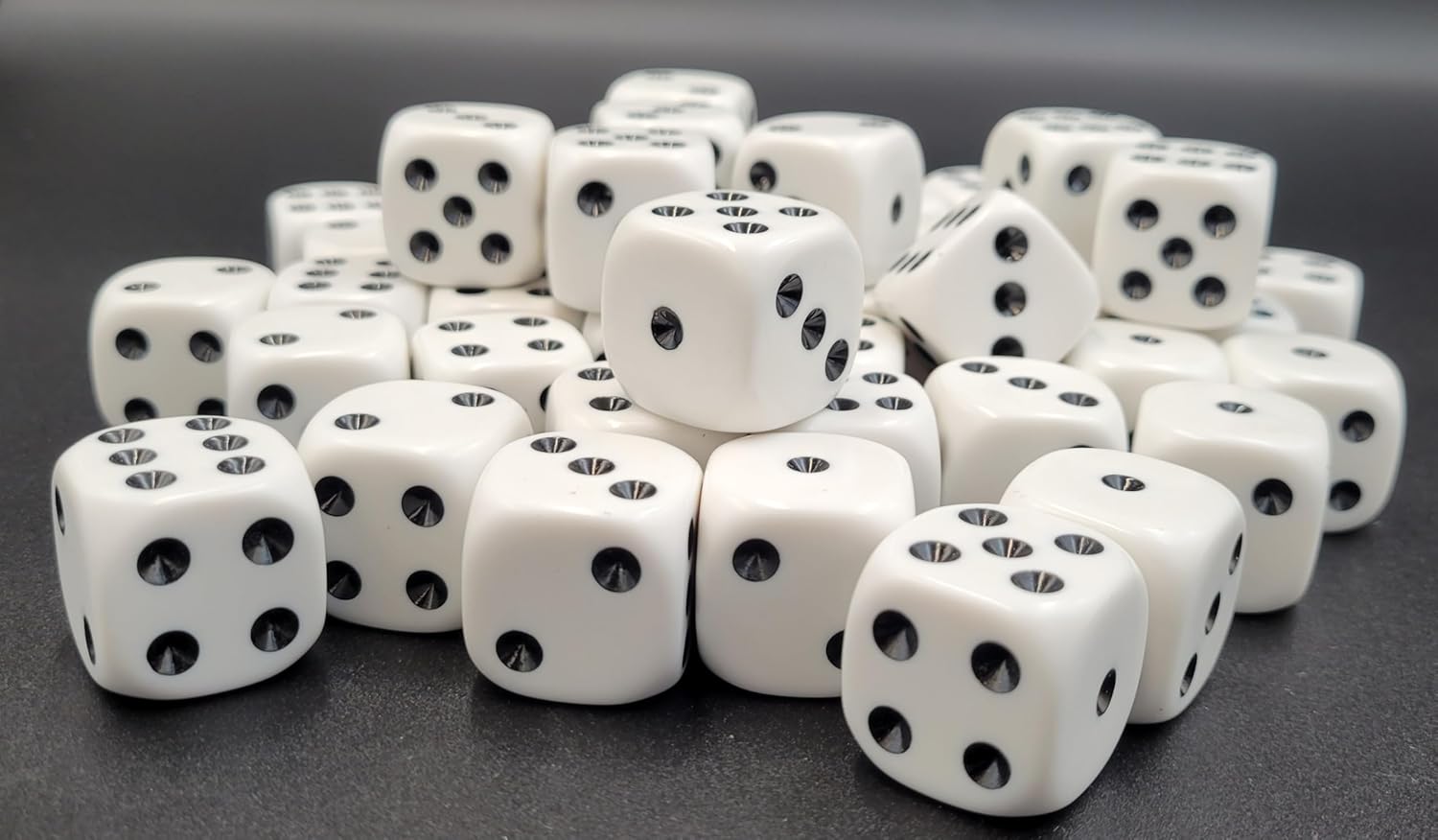Large 25mm D6 Jumbo Dice, Set of 27, White with Black Pips