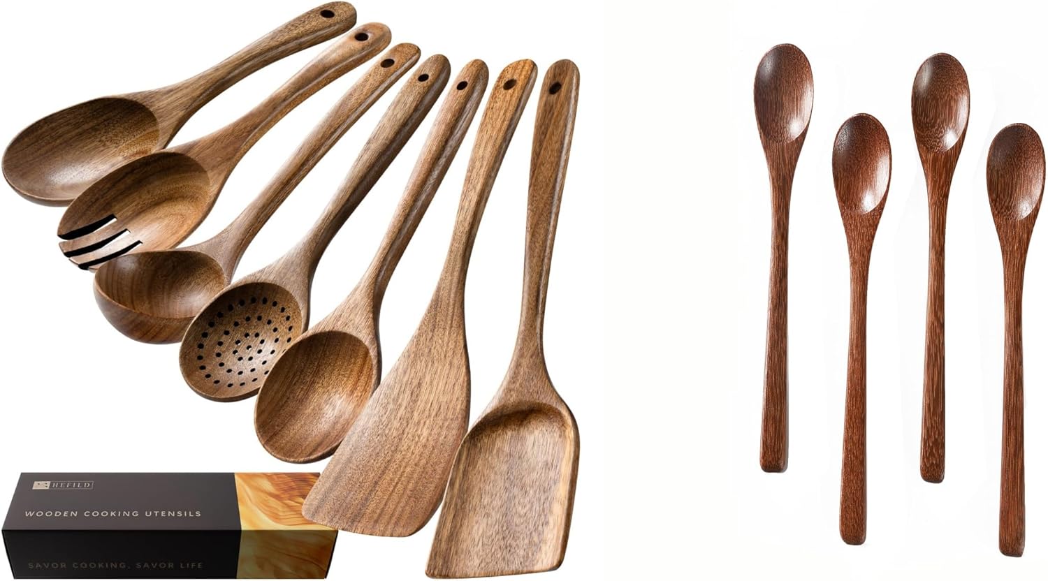 Wooden Spoons for Cooking, Nonstick Cooking Utensil Set with 7 Piece Acacia Wooden Spatulas and Spoons for Cooking & 4PCS 7.8inch Wooden Spoons for Honey and Coffee