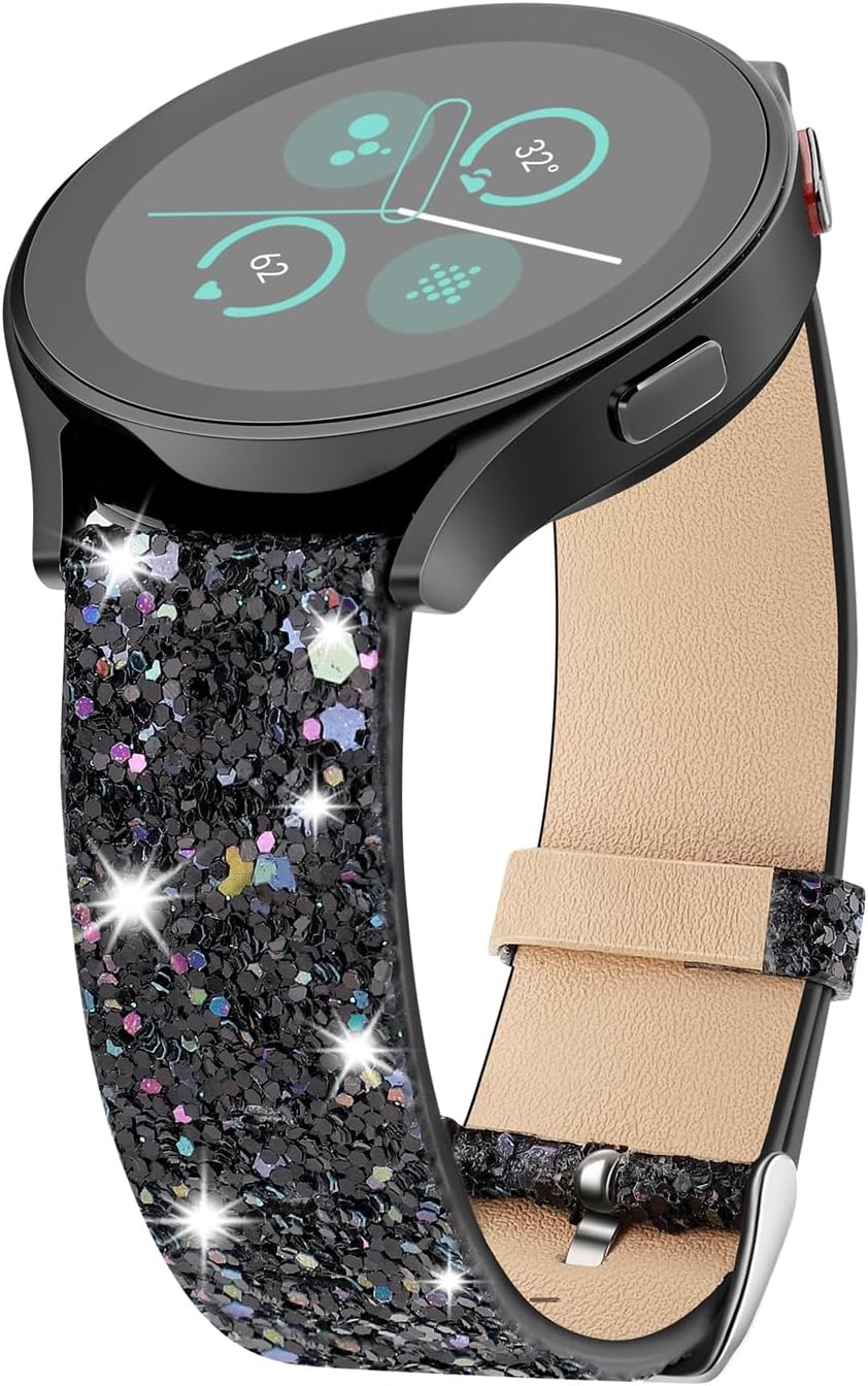 Bling Bands Compatible with Samsung Galaxy Watch 7 6 5 4 Band 40mm 44mm/ Galaxy Watch 6 4 Classic Band 43mm 47mm 46mm 42mm/Watch 5 pro 45mm/Active 2 Band, 20mm Bling Glitter Leather Band