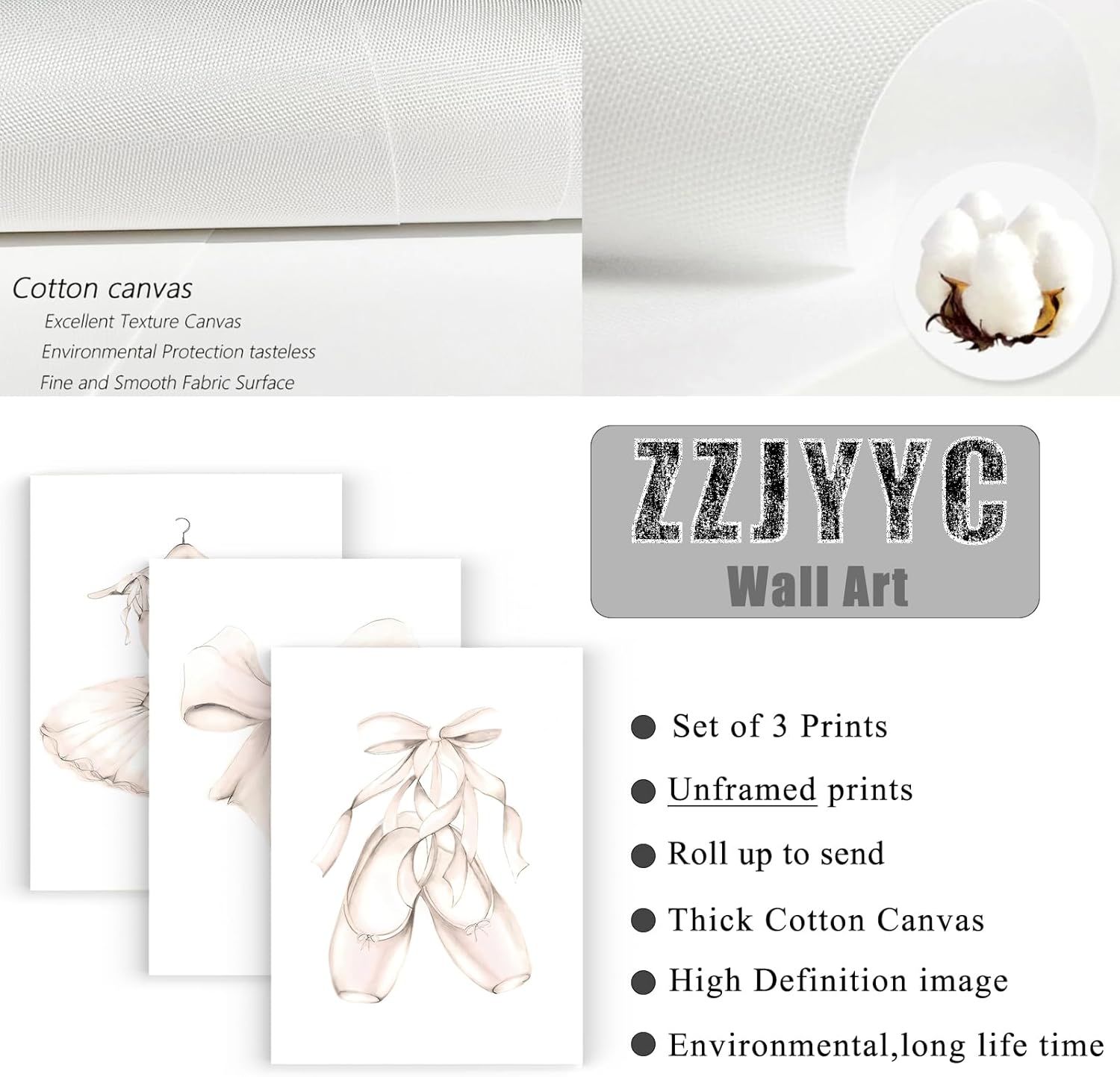 Ballet Dress Bow Wall Art Prints Set of 3 Ballerina Poster Nursery Canvas Painting Beige Dancing Shoes Tie Art Print Nordic Aesthetic Picture Girls Room Bedroom Decor 12x16 inch No Framed