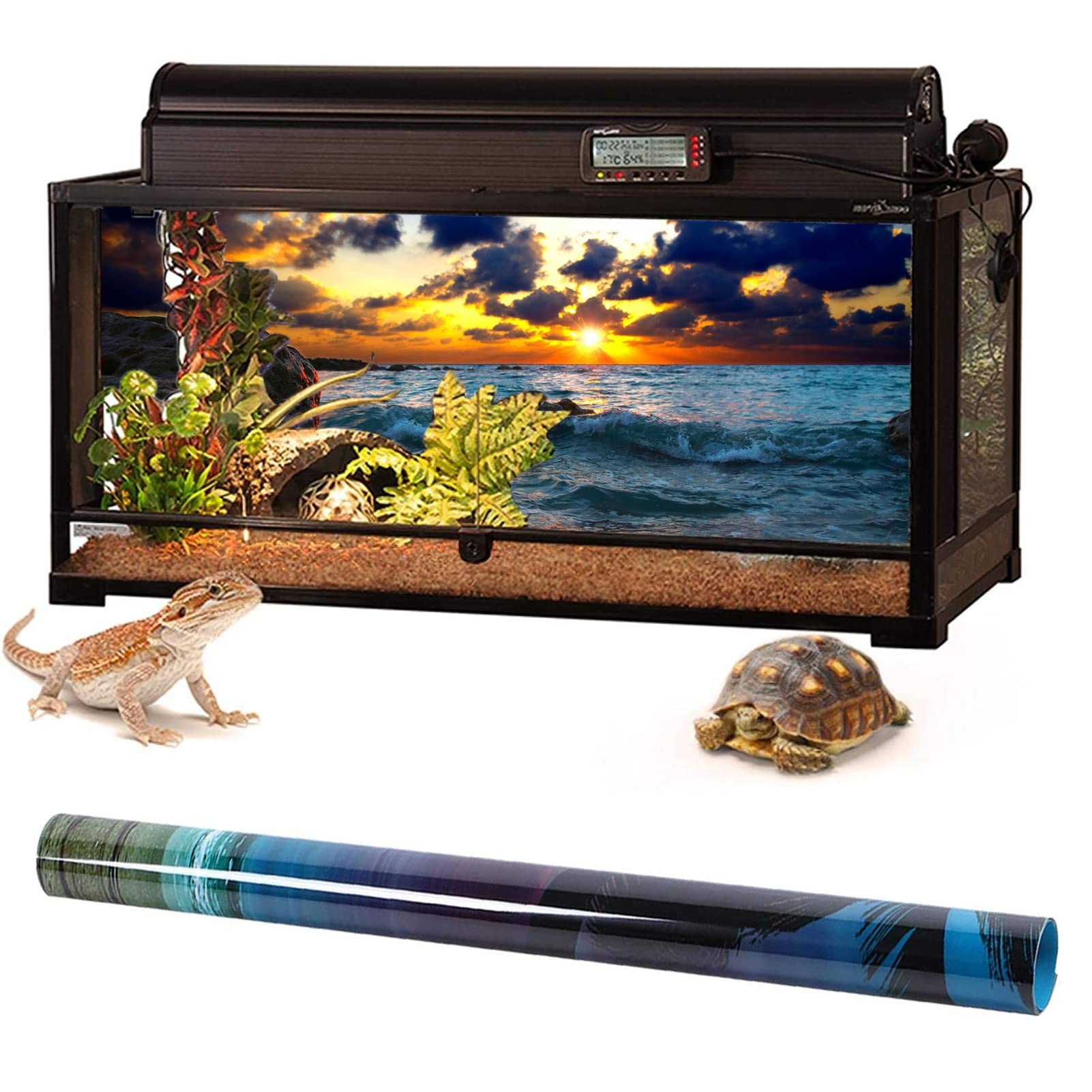 NIMOSA Autocollant de fond pour aquarium - Poster sous-marin en PVC autocollant - Océan coucher de soleil - Papier peint décoratif pour aquarium - Images de fond sous-marin - Image décorative, 122 x