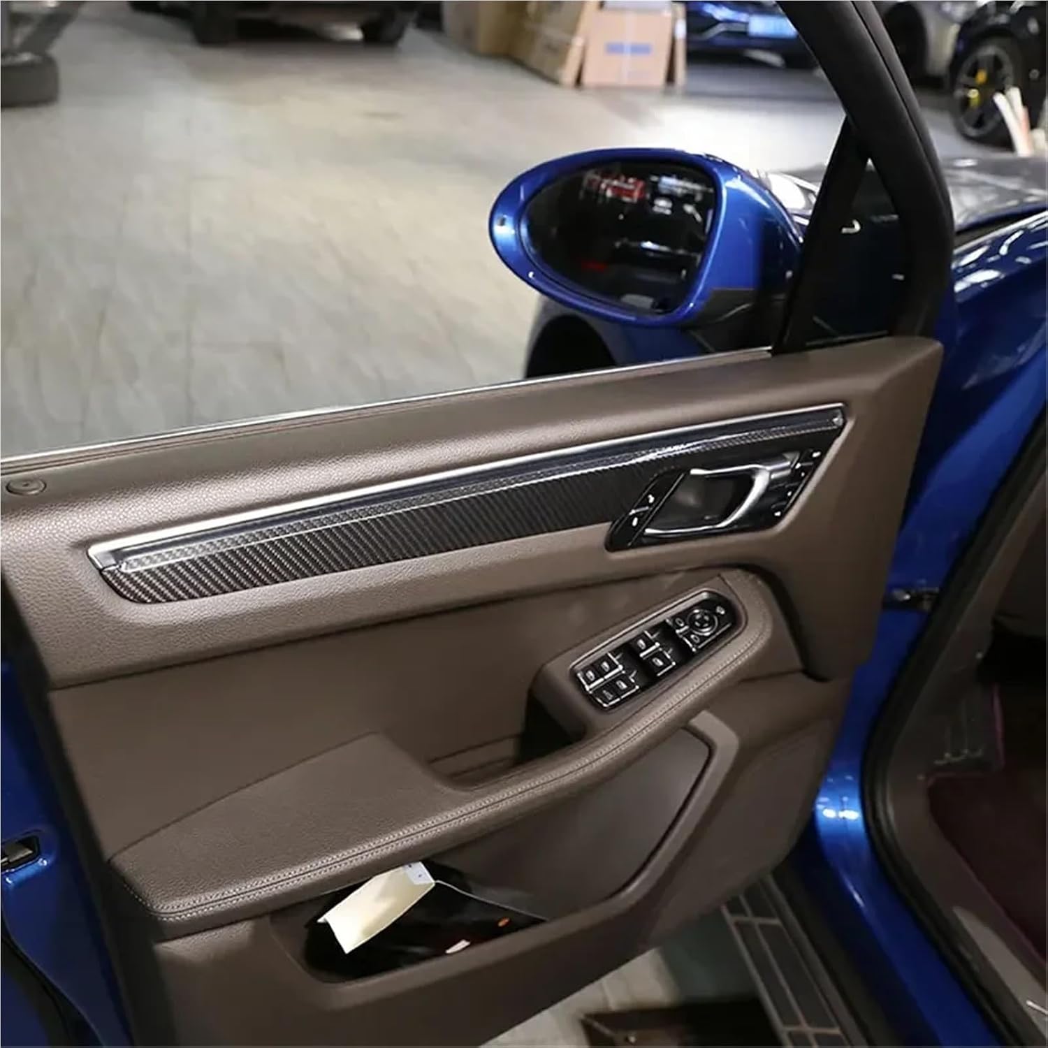 Compatible with Macan 2014-2023 Carbon Fiber Car Inner Door Panel Trim Strip Cover Sticker Inner Car Accessoies(Carbon Fiber Look)