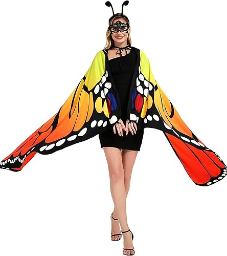 Miniatura 6 de Disfraz de mariposa de Halloween para mujeres y adolescentes, alas de talla grande, capa de mariposa reversible de doble cara para adultos