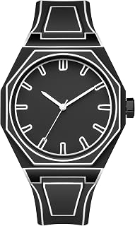GORBEN Anime Manga Sketch Quartz Watch - Minimalist Black White Sports Fashion Octagonal Silicone Band Wristwatch