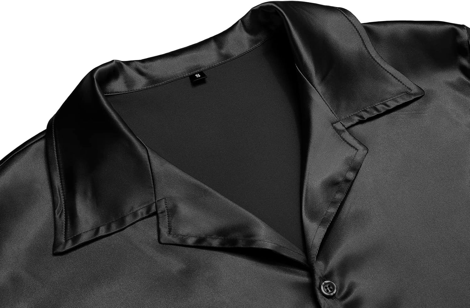 URRU Men's Luxury Shiny Silk Like Satin Dress Shirt Cuban Collar Short Sleeve Casual Slim Fit Muscle Button Up Shirts - Image 5