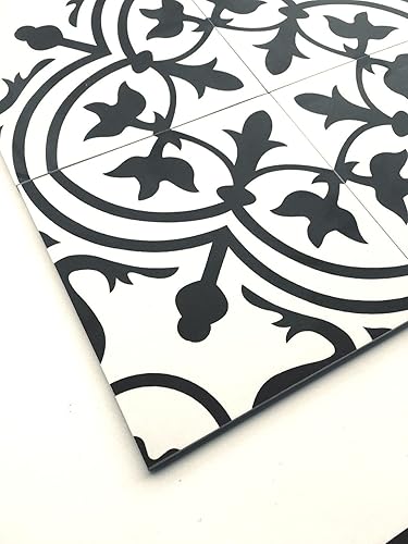 Miniatura 2 de Azulejo porcelánico blanco y negro Flora de 8 x 8 pulgadas (10 unidades)