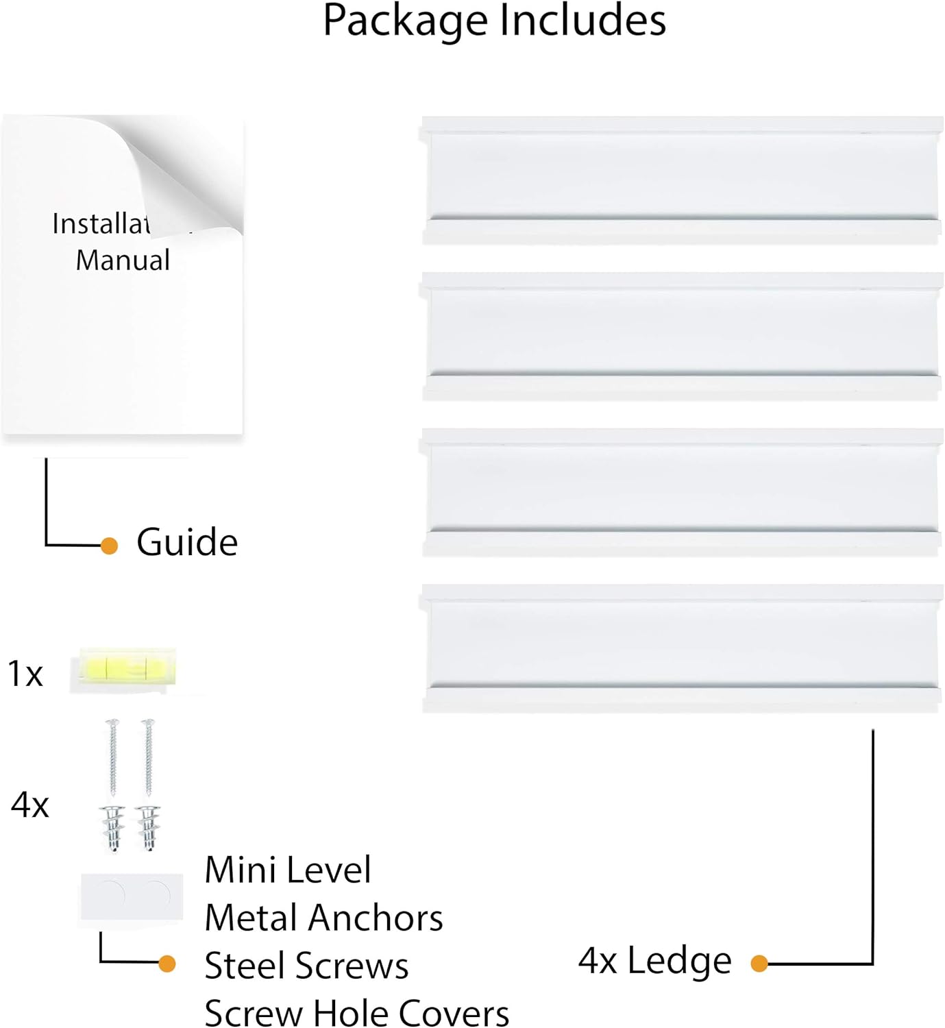 Wallniture Denver Floating Shelves for Kids Room Decor, White Wall Bookshelf for Picture Frames, Kids Room Shelves, Wall Shelf, Set of 4