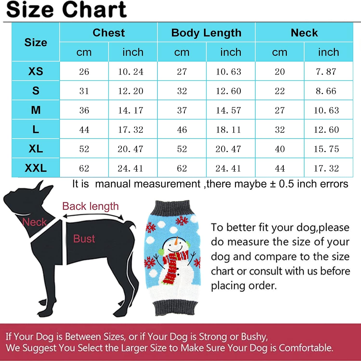 ABRRLO Dog Christmas Jumper Outfits Blue Snowman Ugly Xmas Pet Sweater Puppy Cat Holiday Costume New Year Clothes Gift for Small Medium Large Dogs (Blue Snowman,XS) - Image 4