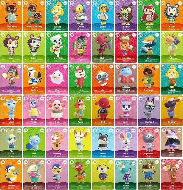 TPLGO 48 Pcs ACNH Mini NFC Villager Cards Compatible with Animal Crossing Series 5 Switch/Switch Lite