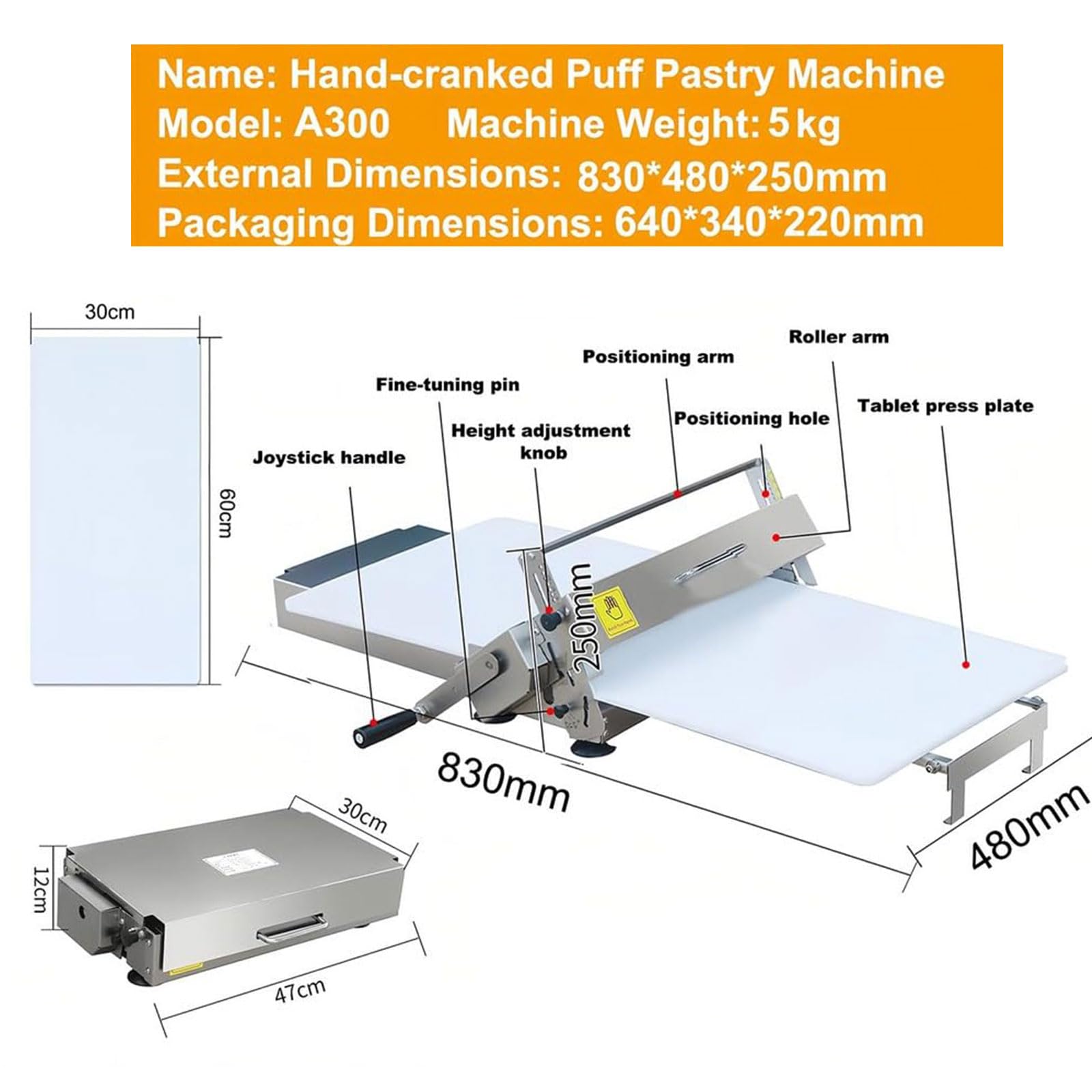 Máquina laminadora de masa, rodillo de repostería plegable manual de acero inoxidable con grosor ajustable de 0,5 a 27 mm para panadería, pizza, croissant