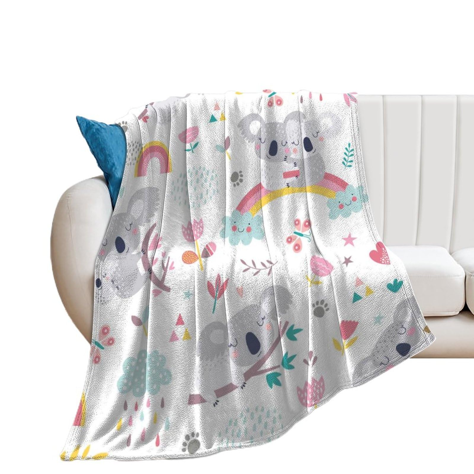 Jeté De Canapé 130x150cm en Flanelle Douce Motif Raton Laveur