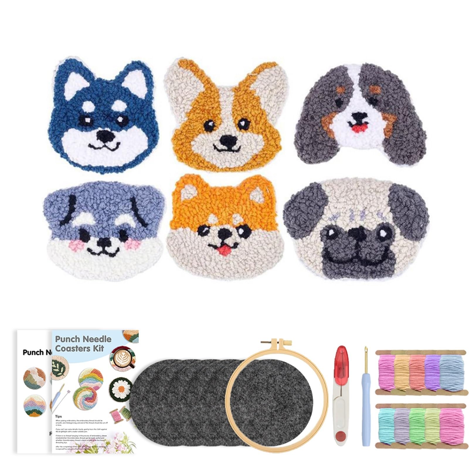 1Set Embroidery Kit Punch Needle Coaster Set Beginner Art Craft Supplies Tufted Coasters For Adult for DIY(Color6)