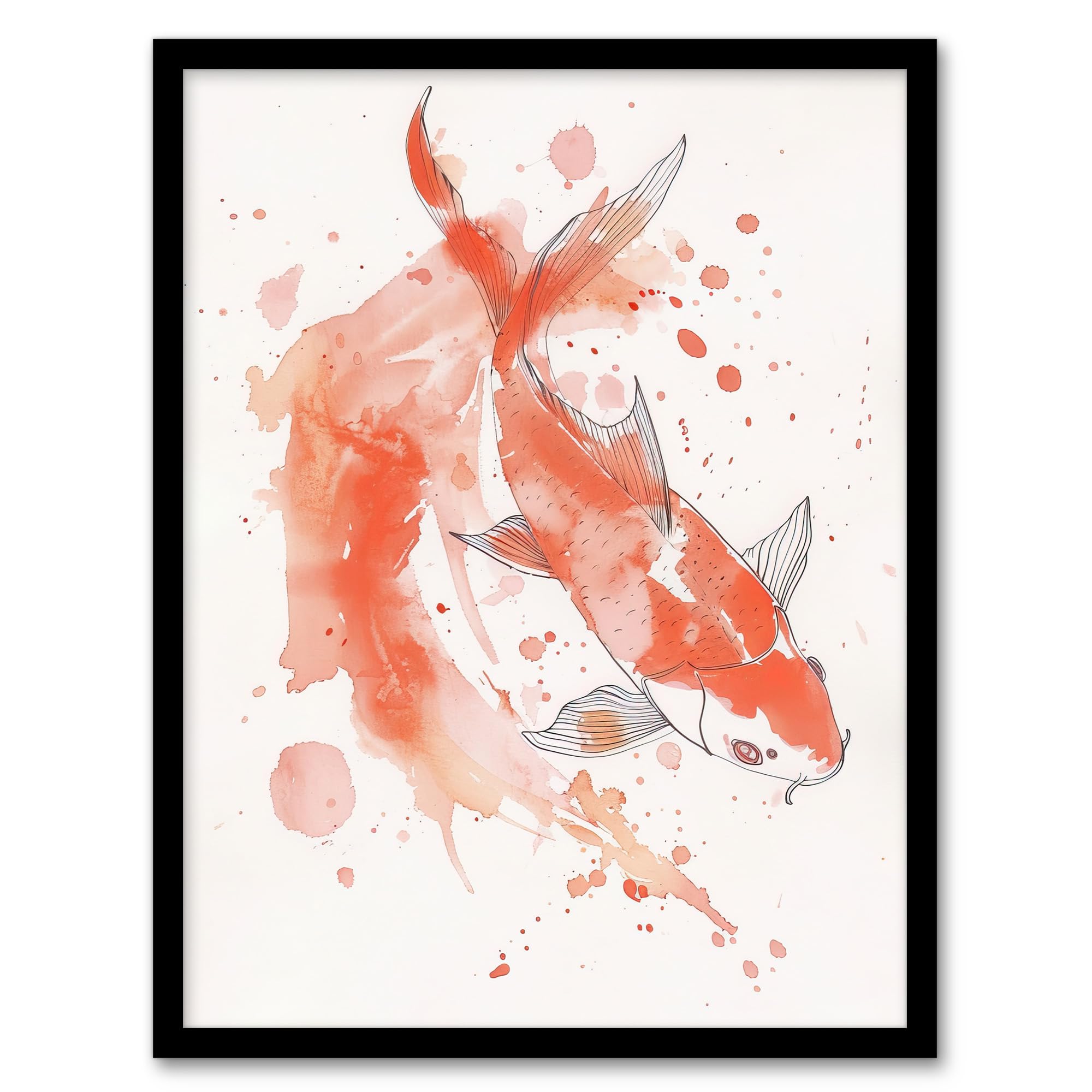 Artery8 Japanese Koi Carp Fish Watercolour Drawing Living Room Artwork Framed Wall Art Print 18X24 Inch