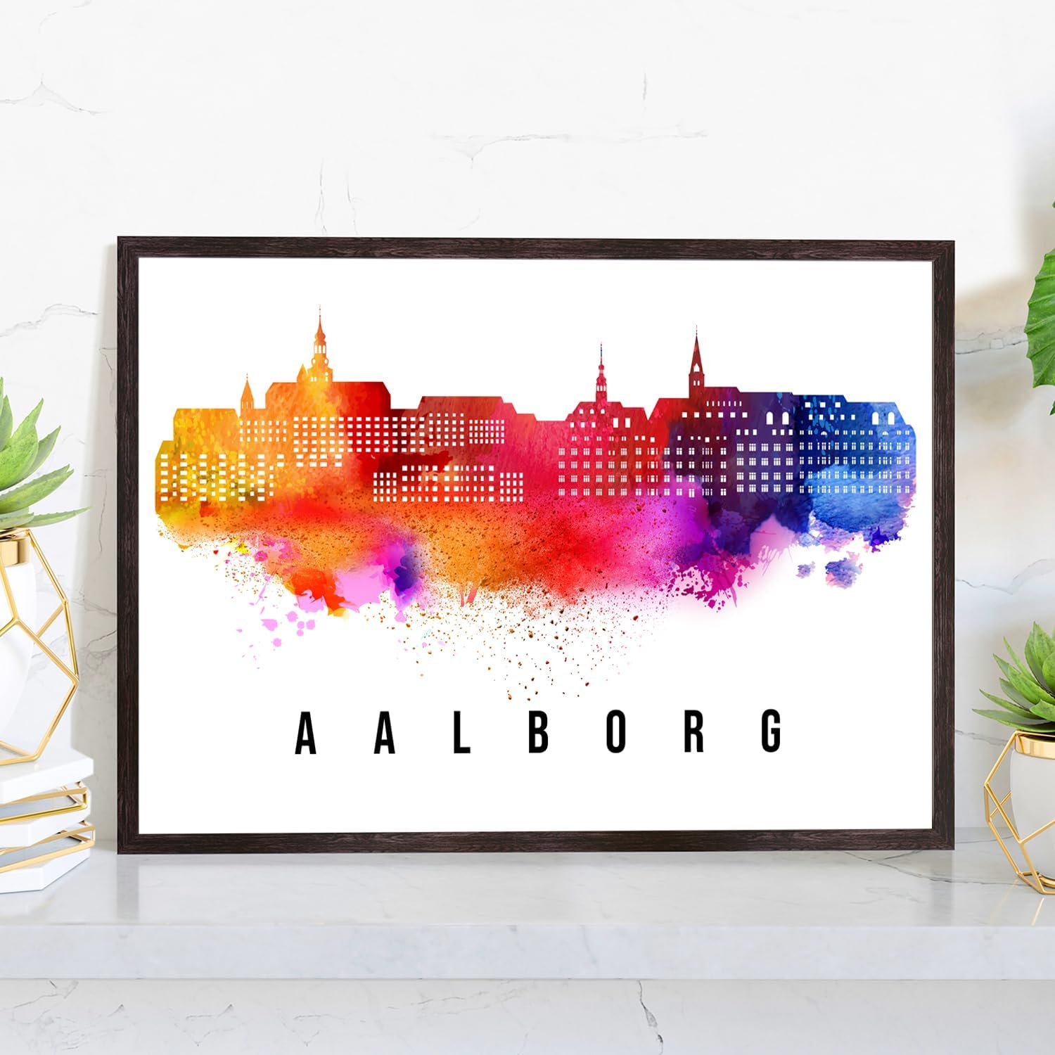Pera Print Denmark Poster, Denmark-Aalborg Poster, Denmark Illustration Skyline City Poster, Modern Skyline Poster, Cityscape and Landmark Print, Home-Office Wall Art Decoration