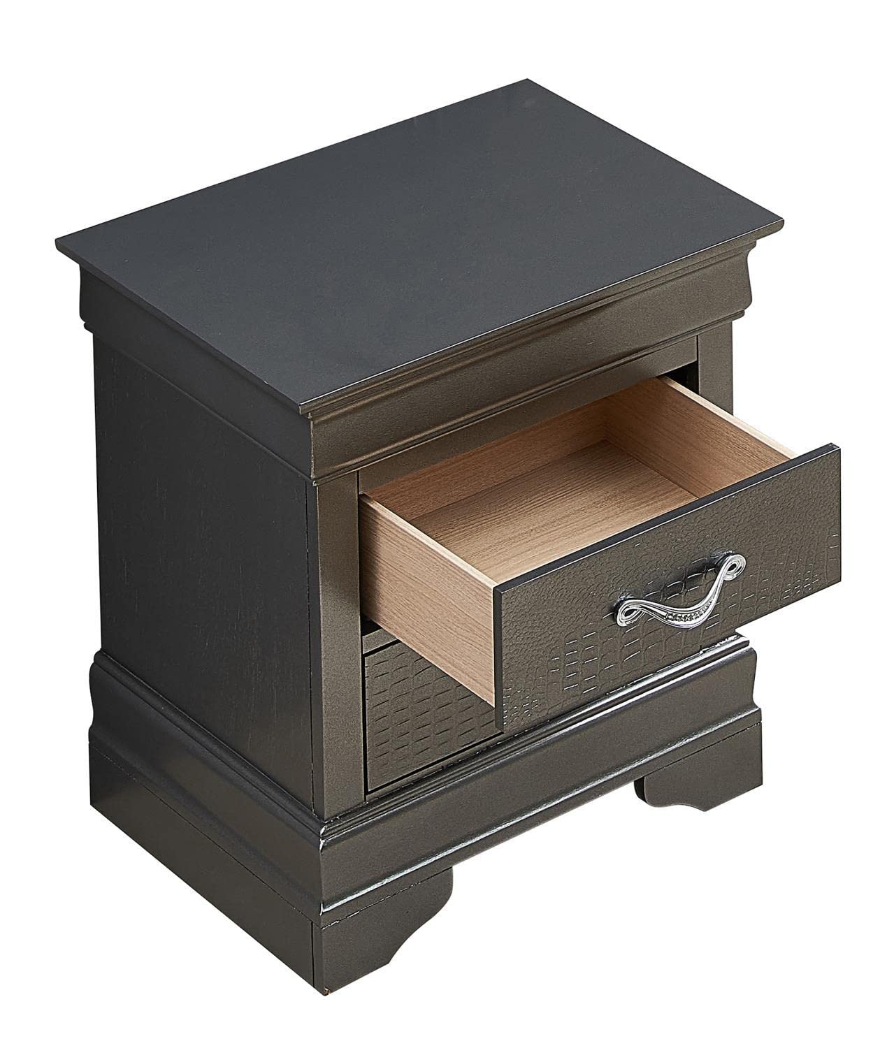 Passion Furniture Lorana 2-Drawer Metalic Black Nightstand PF-G6502-N