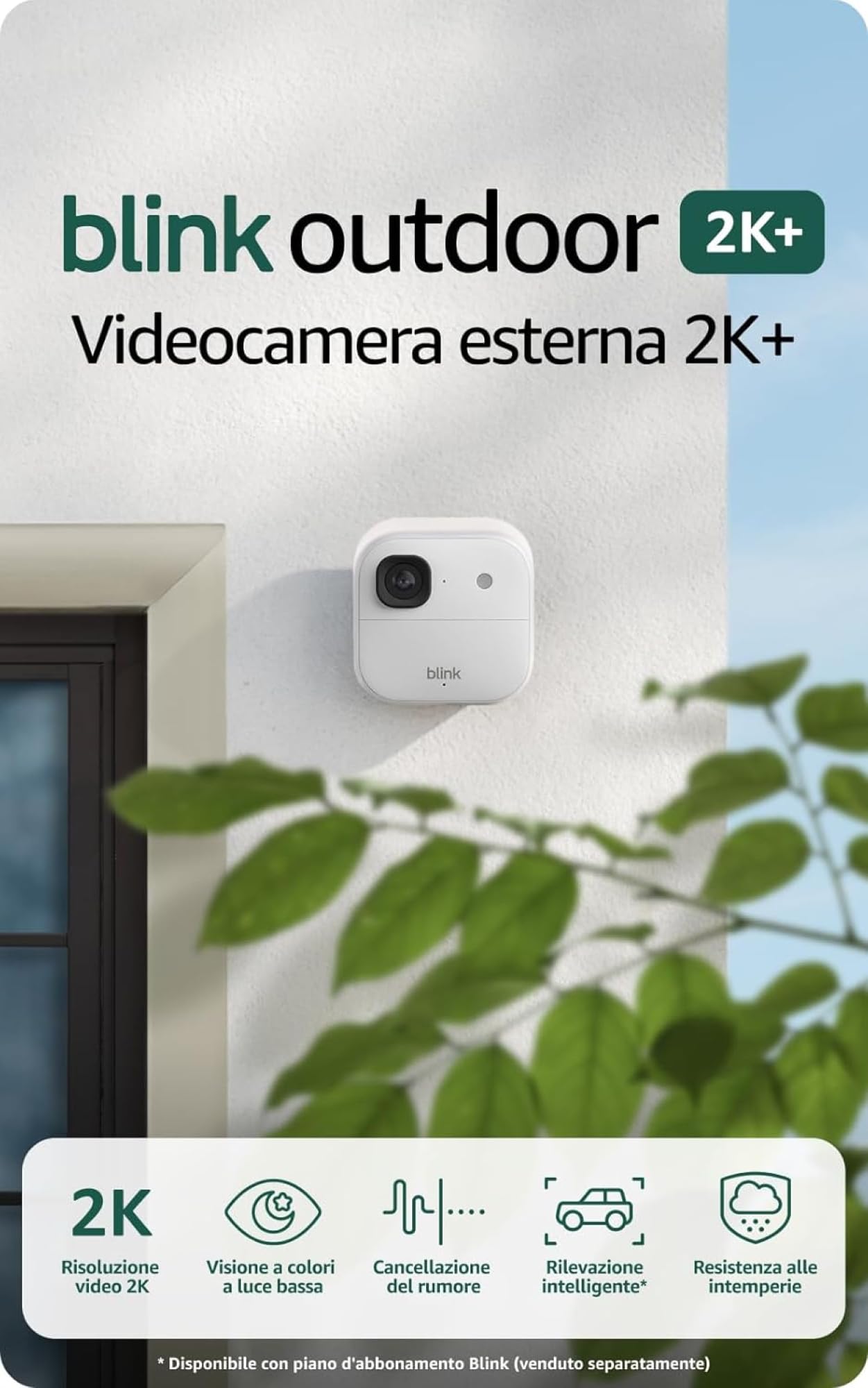 Videocamera esterna 2K+ Blink (ultimo modello) + Videocitofono supplementare Blink — videocamera di sicurezza smart senza fili, risoluzione video 2K, audio ottimizzato. Sistema da 2 videocamere, bianco