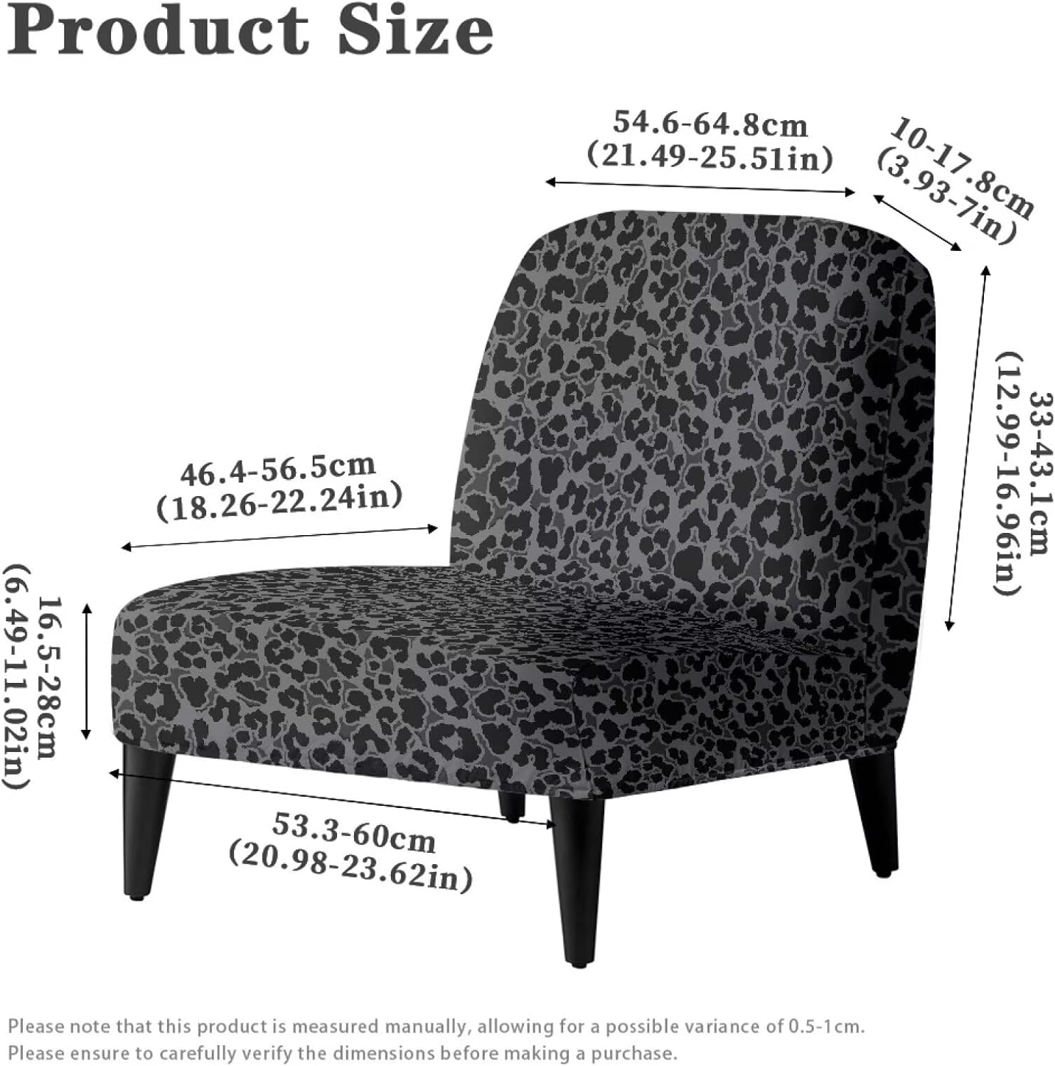 Talayituse Black Leopard Print Accent Chair Cover Slipcover, Armless Stretch Super Soft Chair Slipcovers for Armless Chair Furniture Protector with Elastic Bottom, Pack of 1