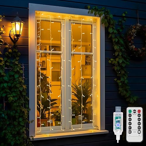 suddus Luces de Cortina para Dormitorio, 90 Luces LED de Cadena Colgantes para Exteriores, Luces de Cortina de Hadas para Interiores para Navidad,