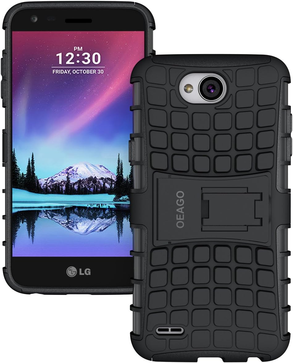 LG X Charge Case, LG Fiesta 2 LTE Phone Case, LG Fiesta LTE Case, LG X Power 2 (2017) Case, OEAGO [Shockproof] [Impact Protection] Tough Rugged Dual Layer Protective Case with Kickstand - Black