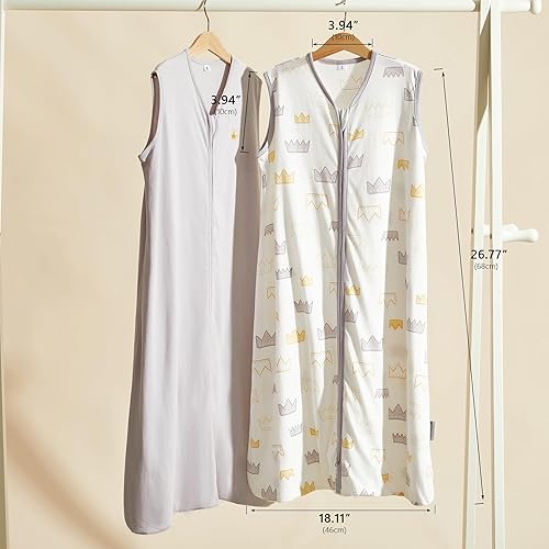 Miniatura 3 de TILLYOU Paquete de 2 sacos de dormir para bebés de 0 a 6 meses, 100% algodón, sin mangas, con cremallera de 2 vías, corona gris