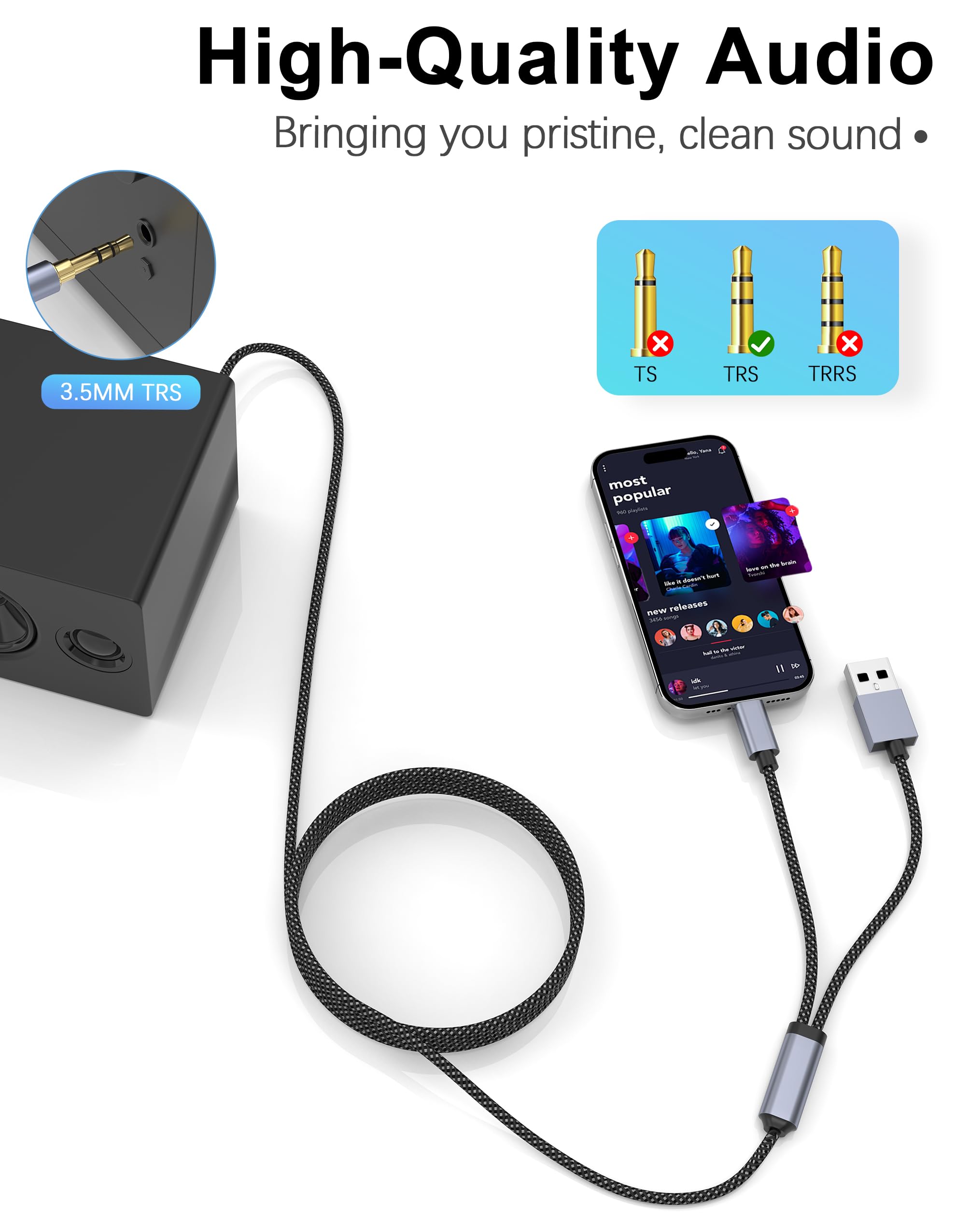 Cavo Audio AUX 2 In 1 USB-C A 3,5 Mm Con Ricarica PD 18W - Adattatore Per Cuffie E Auto Con Ricarica Rapida - Compatibile Con IPhone 15/15 Pro, Samsung Galaxy S24/S23/S22, Google Pixel - 3