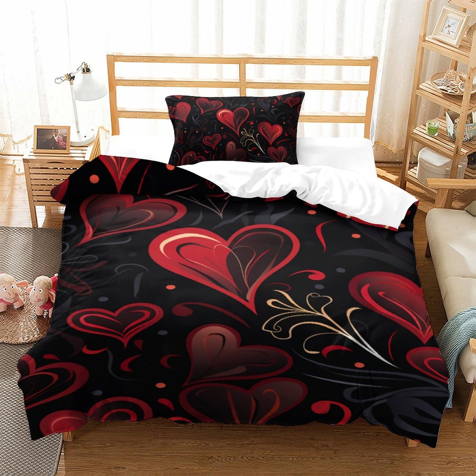 Housse de couette enfant 3D motif amour 135x200 cm avec 1 taie d'oreiller