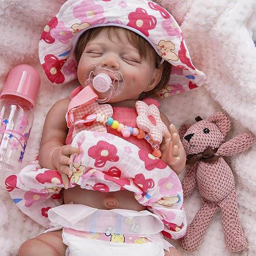 Brastoy Bebê Reborn Boneca Silicone Menina Dormindo Sorridente Pintada 48cm Urso Original