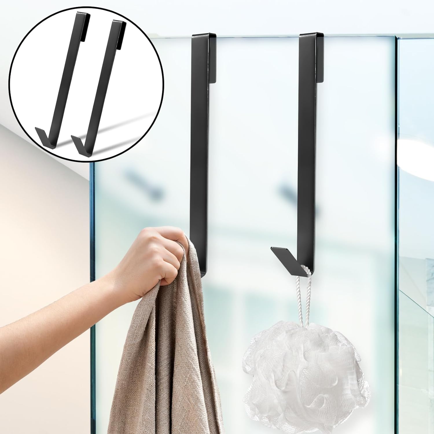 2 Pcs Shower Door Hooks 10 Inch Bathrooms Towel Hooks Heavy Duty Drilling-Free Rack Hooks Stainless Steel Extended Shower Hook for Frameless Glass Shower Door