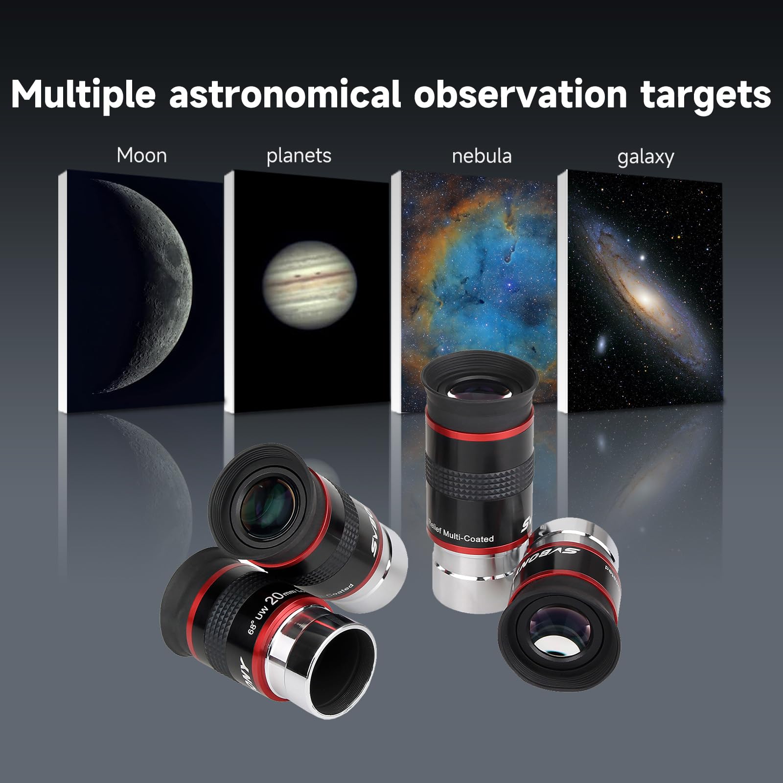 SVBONY Oculaire de télescope FMC à Large Bande Verte - Accessoire de télescope à Film Vert 1,25 à 68 degrés - Oculaire Ultra Grand Angle pour télescope astronomique (6 mm, 9 mm, 15 mm, 20 mm)