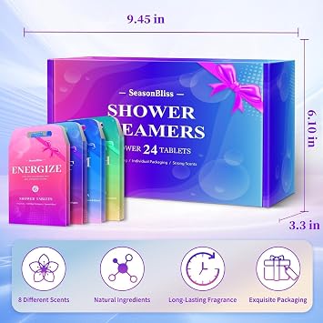 SeasonBliss Shower Steamers 24 Pack, Shower Tablets | Natural Ingredients, 8 Different Scents, Individually Wrapped Shower Steamer, Shower Steamers for Women