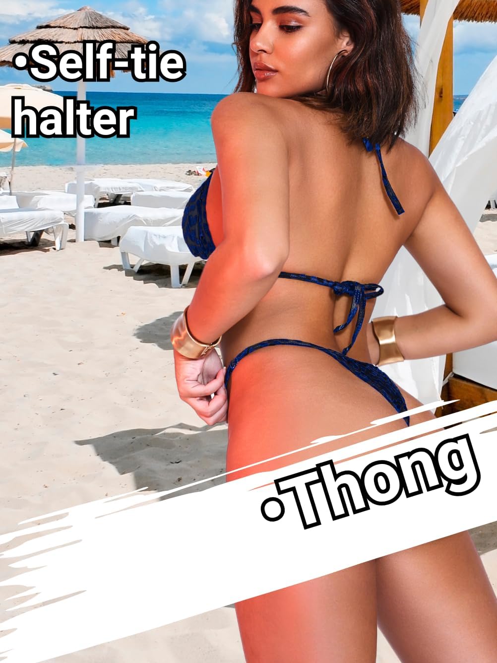 Velvet Cheetah Bikinis,Pearl Chain Thong Bathing Suit for Women,Sexy Brazilian String Bikini Set Tanning Pool Party