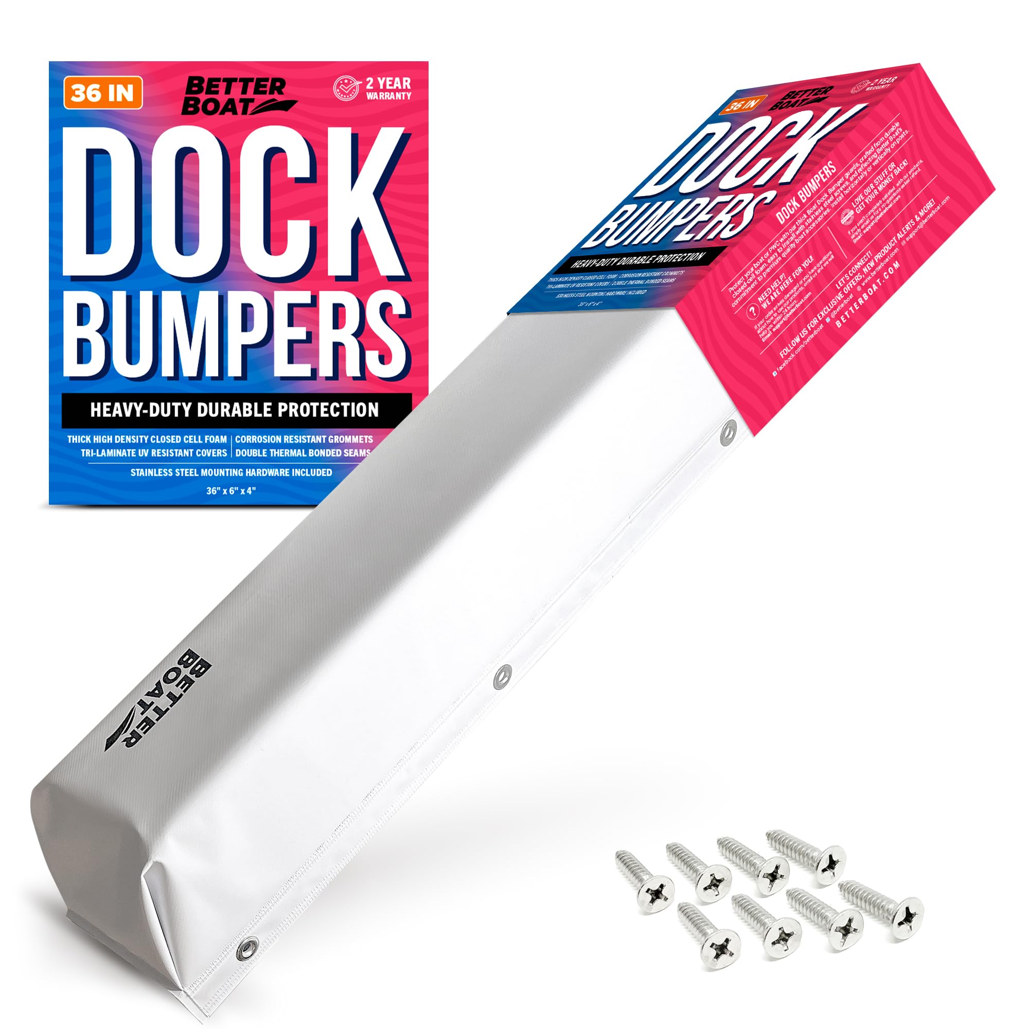 Boat Dock Bumper Guards, Marine-Grade Pads with Screws, for Dock Edge, Piling, Vertical Poles, Horizontal Deck, or Pier Fenders