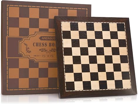 AMEROUS 15 Inches Wooden Chess Board Only, Professional Tournament Chess Board with Gift Package - Chess Rules, Beginner Chess Board Game for Adults No Chess Pieces