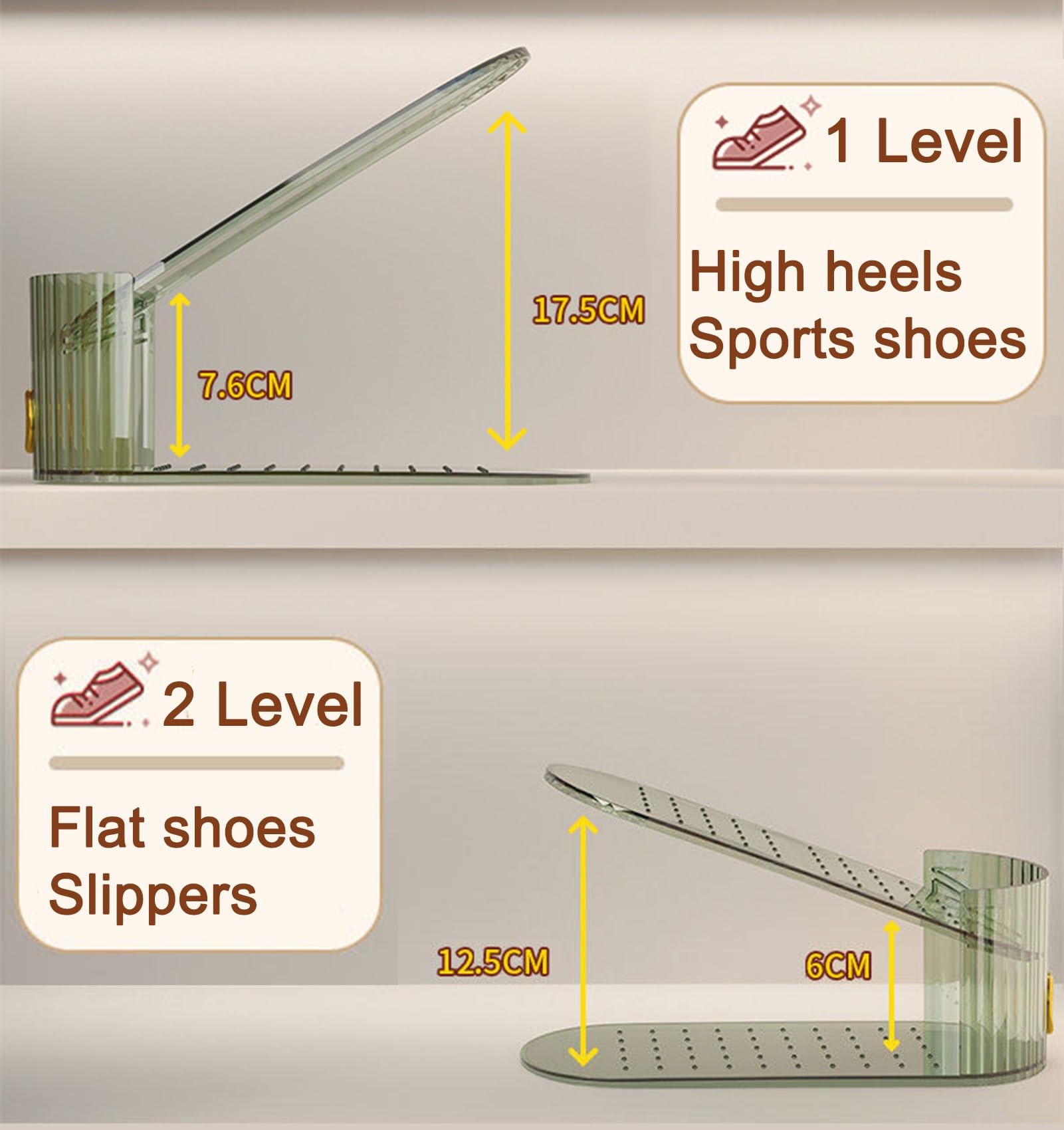 Einstellbare Schuhregale Schuhfächer-Organizer für den Schrankeingang, Schuhstapler | 2-stufig verstellbare Schuhstapler, doppellagige Halterungen für die werkzeuglose Montage im Schrank(5pcs)