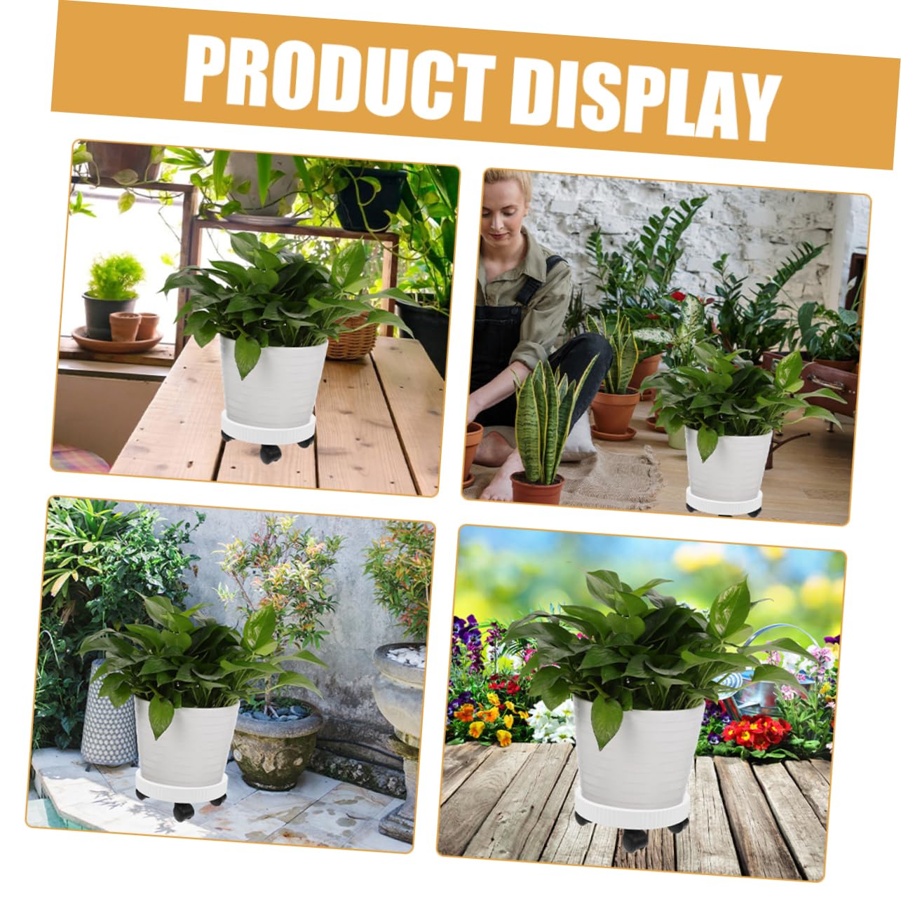 VICASKY Chariot à Plantes à roulettes Rond en Plastique Blanc, Support Stable et Mobile pour Pots de Fleurs, pour Couloirs et Salon