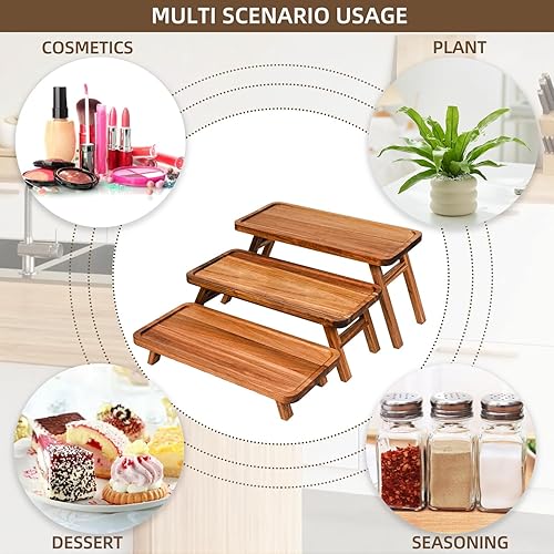 Miniatura 5 de GEHE Bandeja de servir de 3 niveles para fiestas, soporte plegable para cupcakes, juego de torre de madera de acacia, soporte de exhibición de mesa