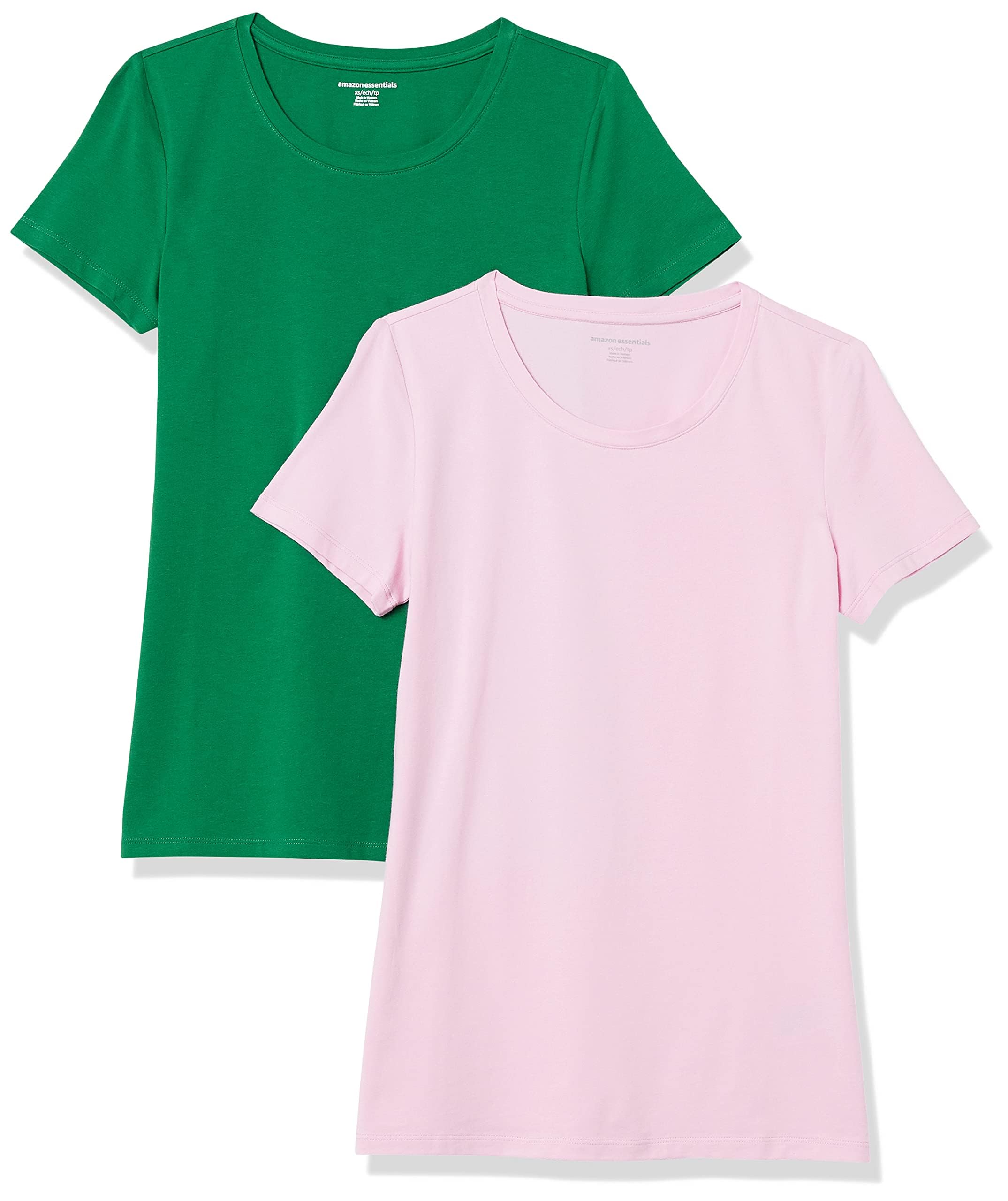 Amazon Essentials Damen Kurzärmliges Regular-Fit-T-Shirt (Varianten mit Rundhalsausschnitt und V-Ausschnitt), Multi-Packs